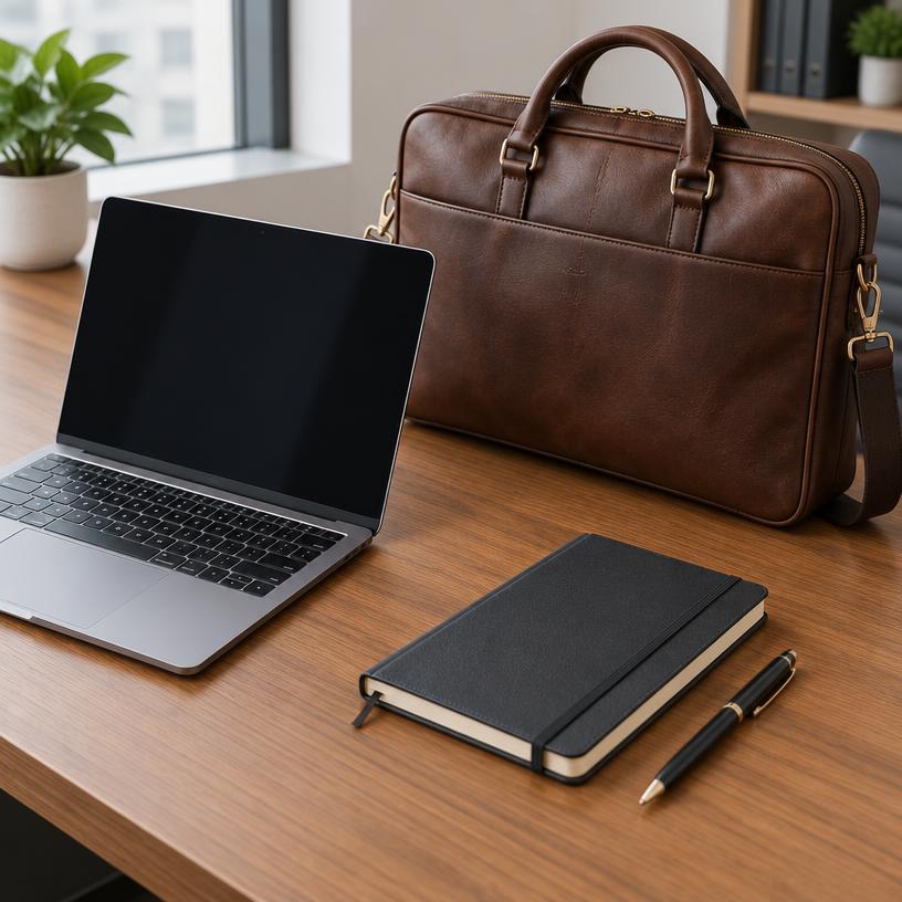 Leather laptop bag + planner