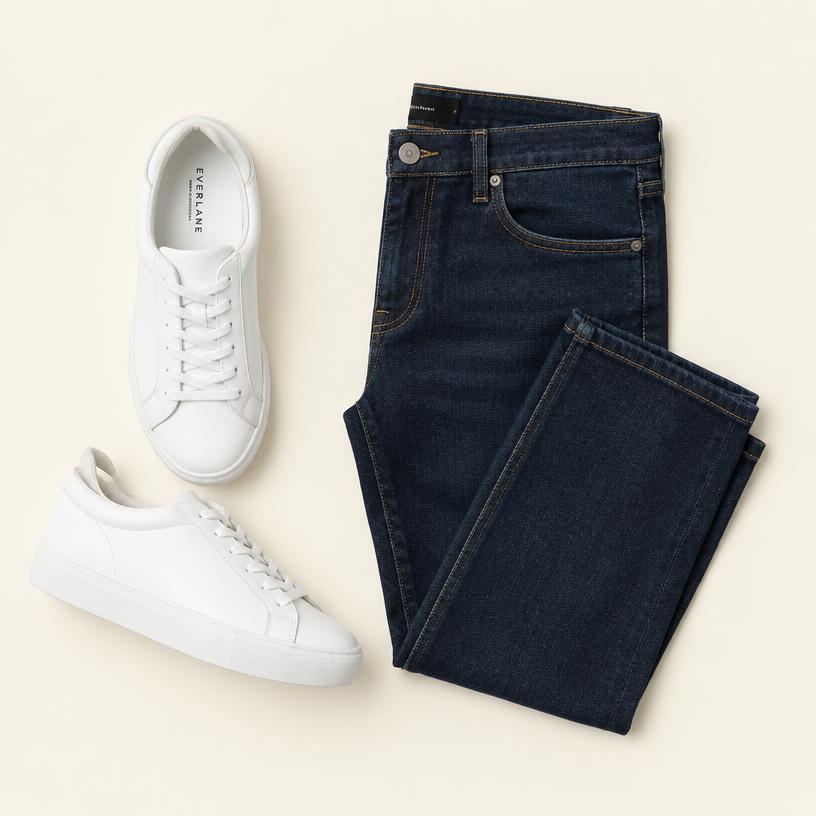 Dark denim jeans + white sneakers