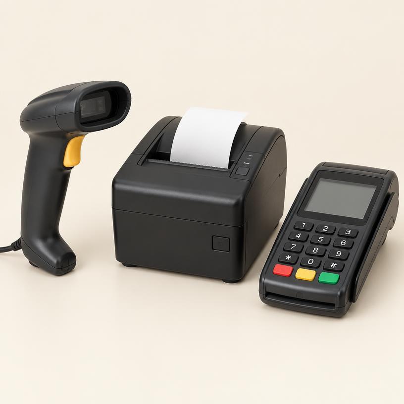 Shop billing kit: scanner, printer & card machine