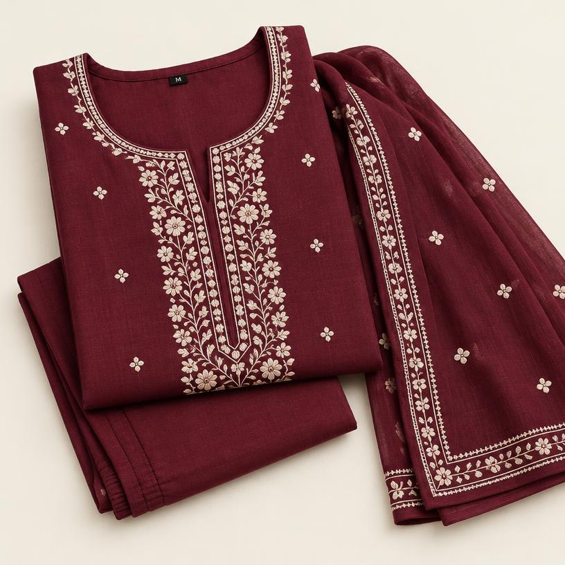 Embroidered cotton kurta set